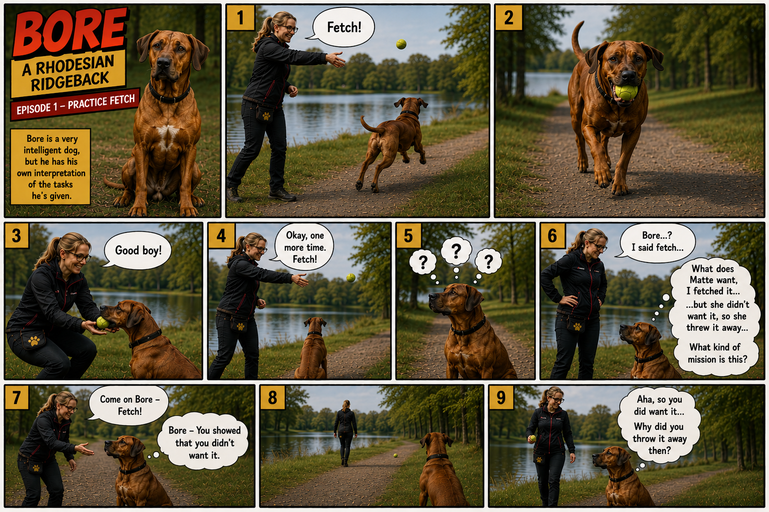 Bore the Rhodesian Ridgeback practicing fetch