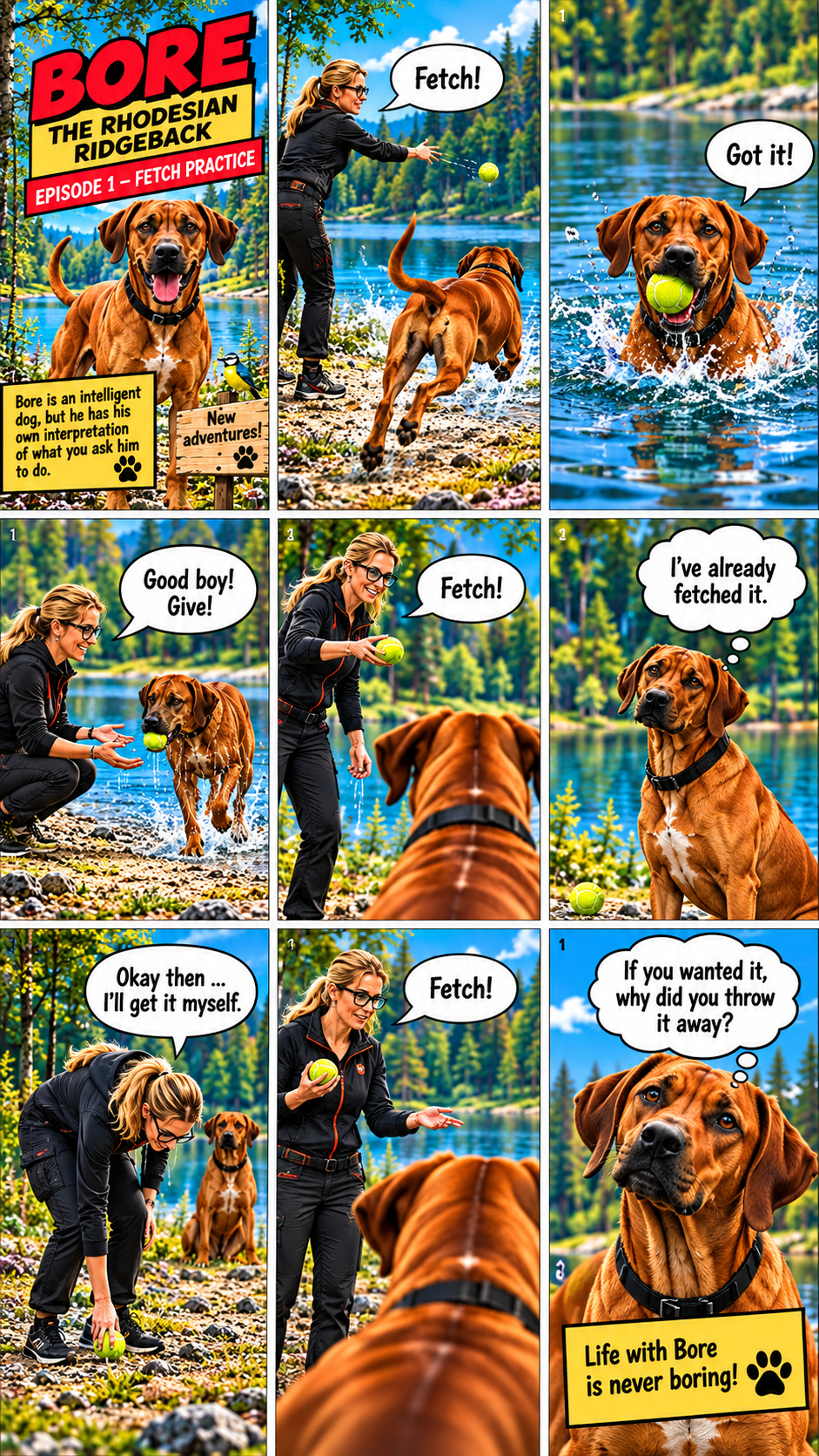 Bore the Rhodesian Ridgeback practicing fetch